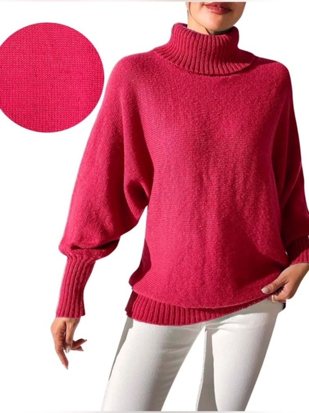 NEW Hot Pink Speckled Dramatic Blouson Sleeve Soft Turtleneck 2X Blogger Barbie